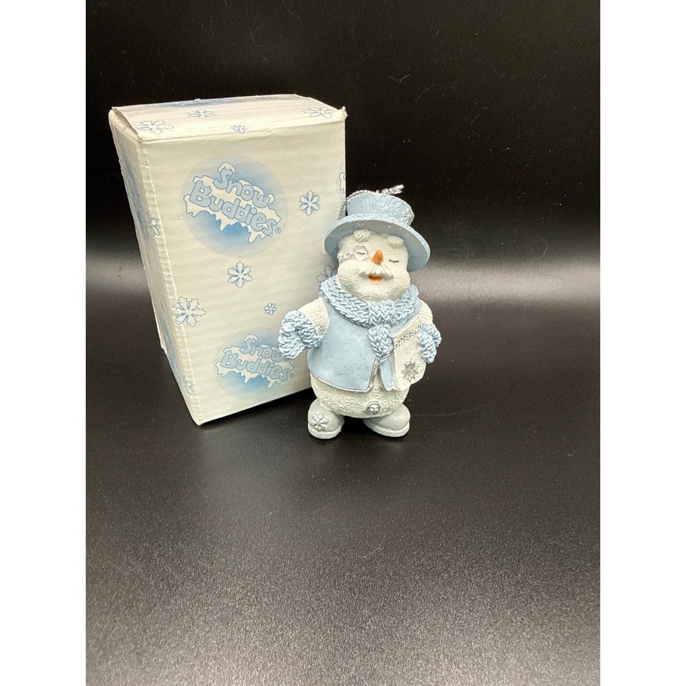 Snow Buddies Snowman Mayor Blustery Ornament 97508 Blue White 3" 2000 Encore